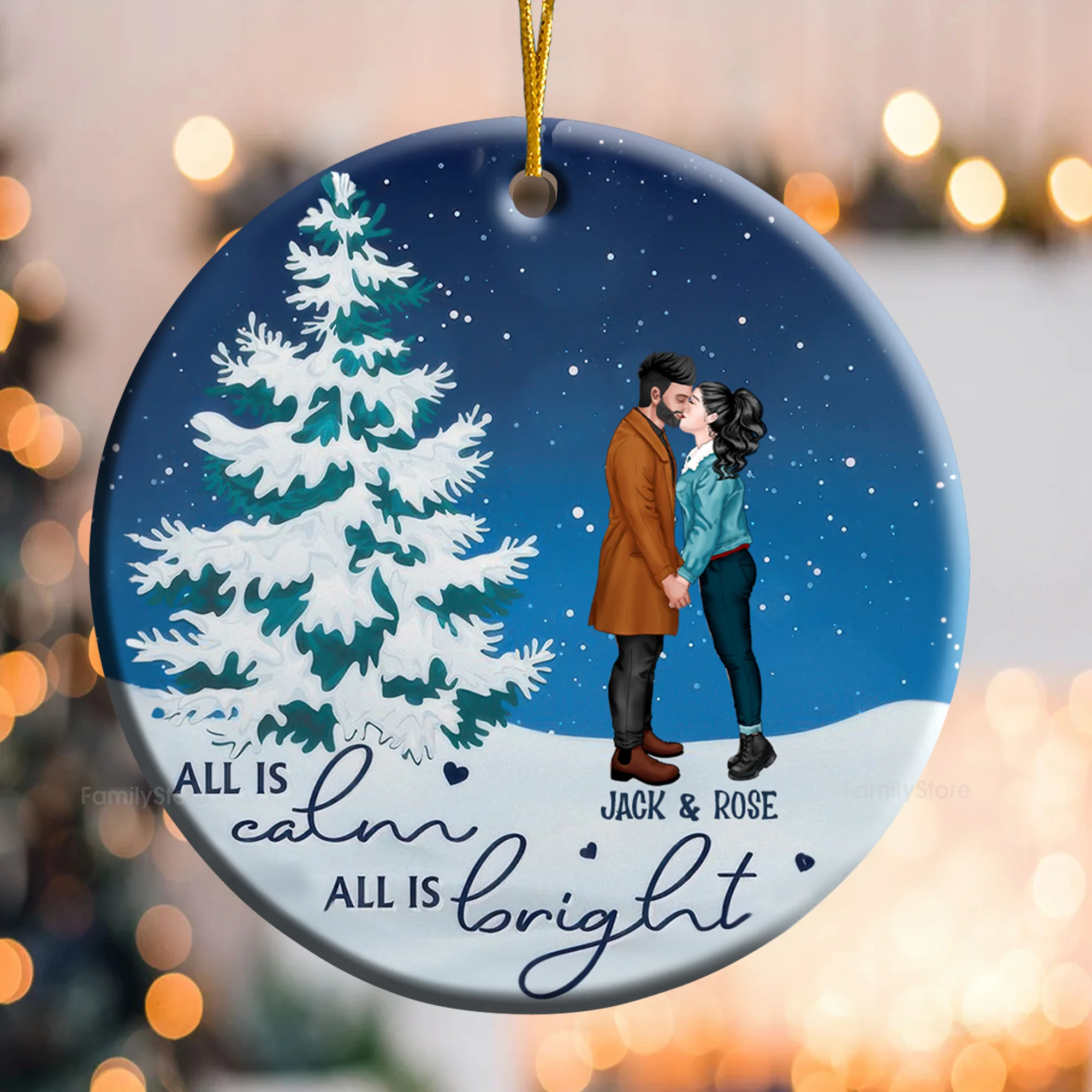 All Is Calm All Is Bright - Gift For Couples - Personalized Ceramic Ornament - CL30 NH96 - Image 4