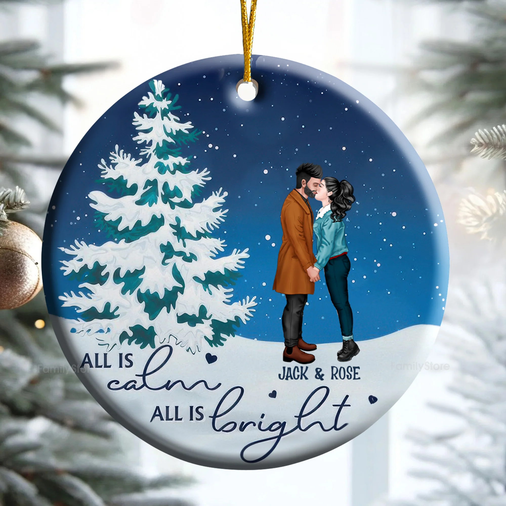 All Is Calm All Is Bright - Gift For Couples - Personalized Ceramic Ornament - CL30 NH96 - Image 5