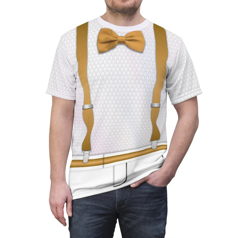 Allan Dance Night White Golden Suspenders Disco Party T-Shirt - Image 3