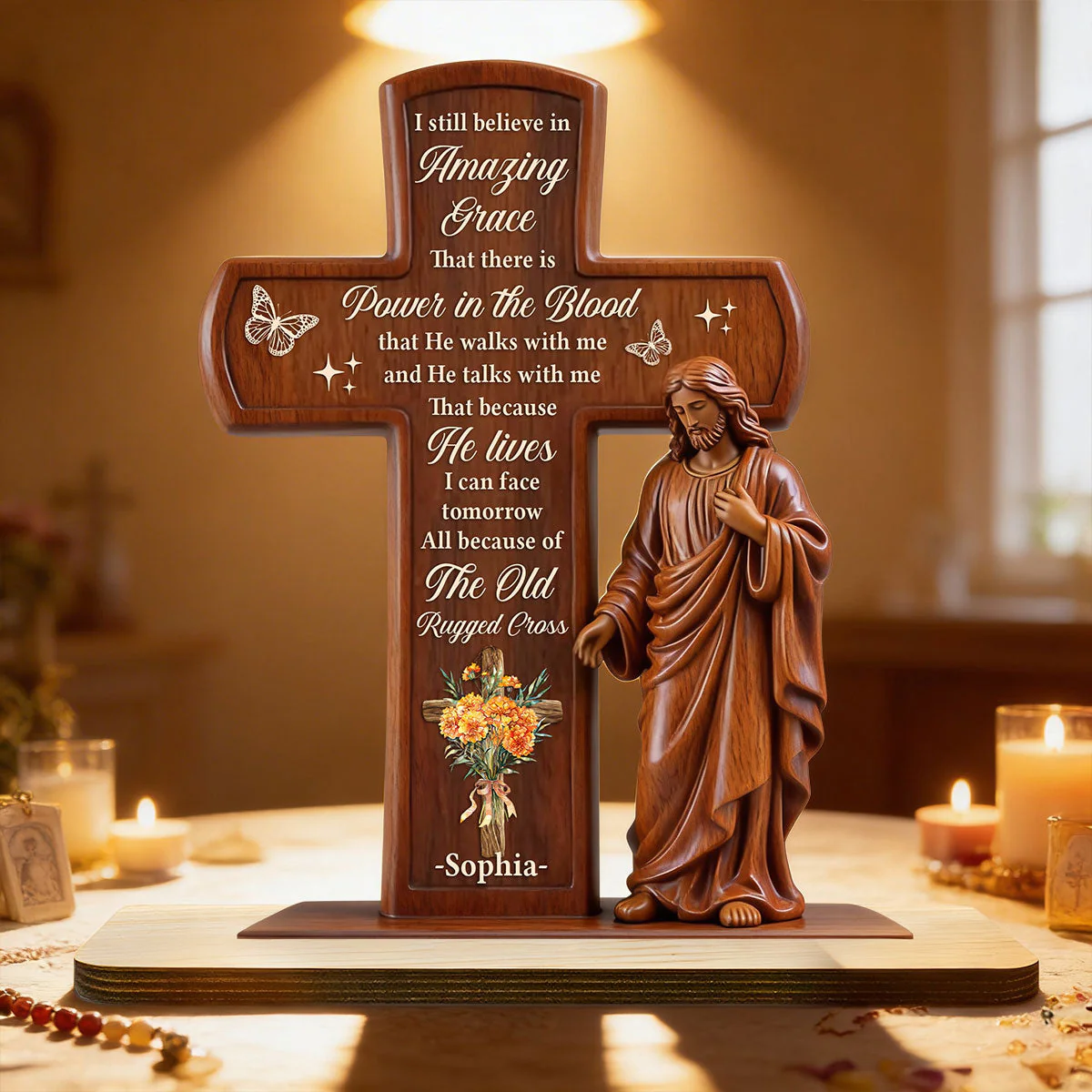 Amazing Grace - Personalized Shaped Wooden Plaque - Christian Gift BA01 - Image 2