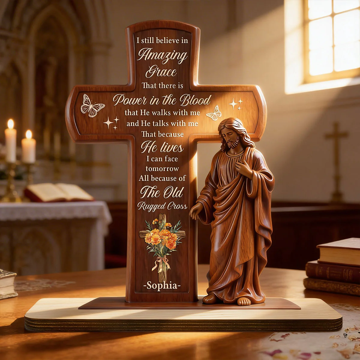 Amazing Grace - Personalized Shaped Wooden Plaque - Christian Gift BA01 - Image 3