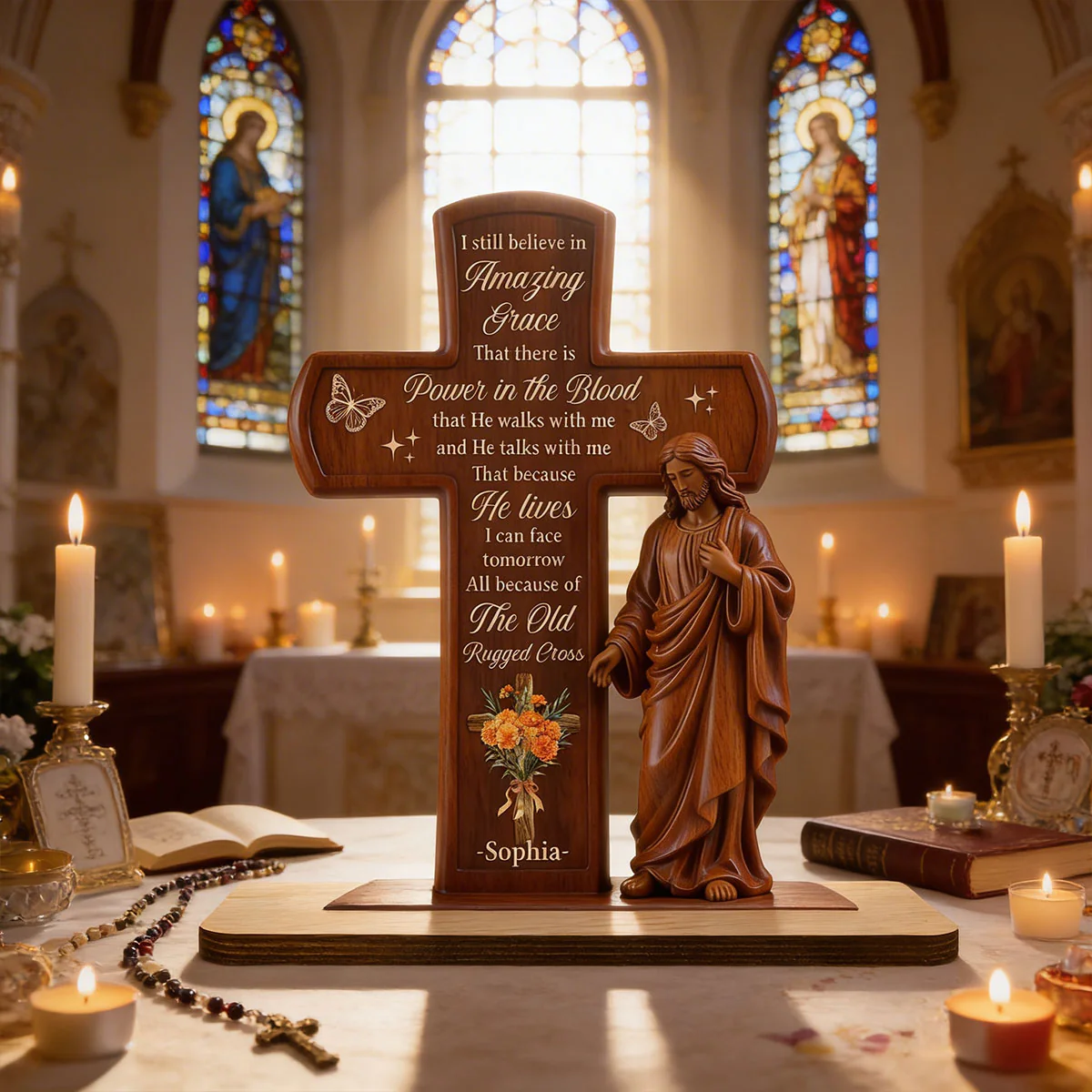 Amazing Grace - Personalized Shaped Wooden Plaque - Christian Gift BA01 - Image 4