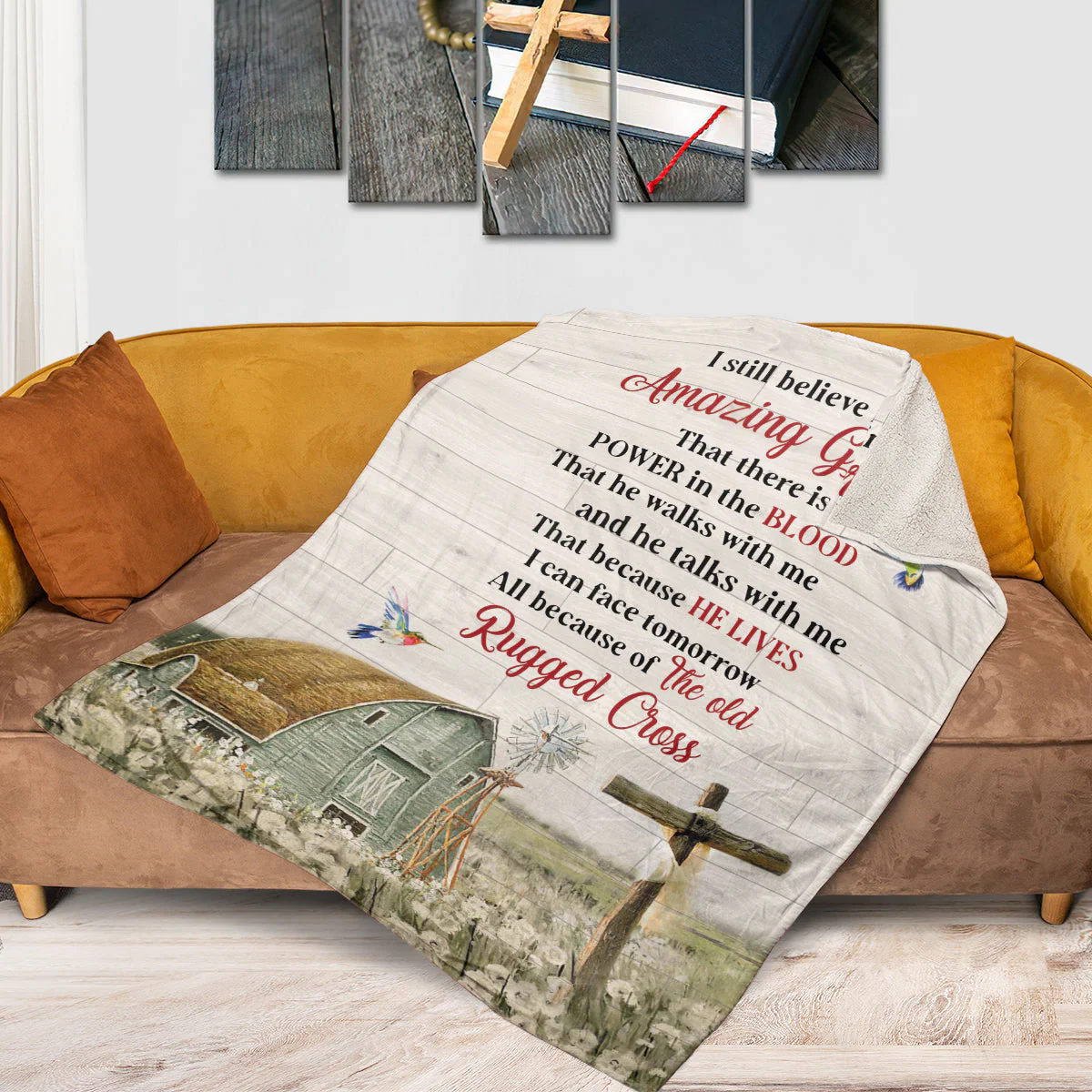 Amazing Grace Rustic Old Rugged Cross - Personalized Blanket - Gift For Christian HN02 - Image 2
