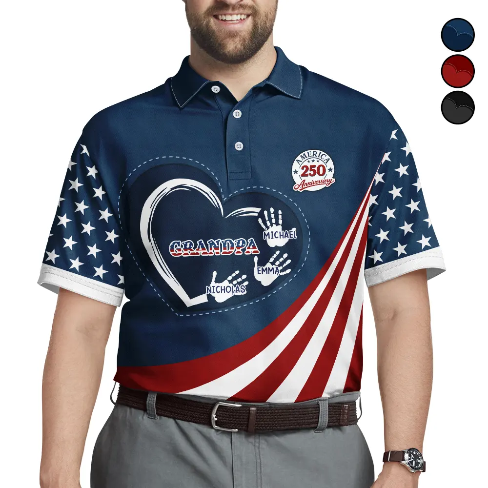 America 250 Anniversary Grandpa - Personalized Polo Shirt - Gift For Dad, Grandpa