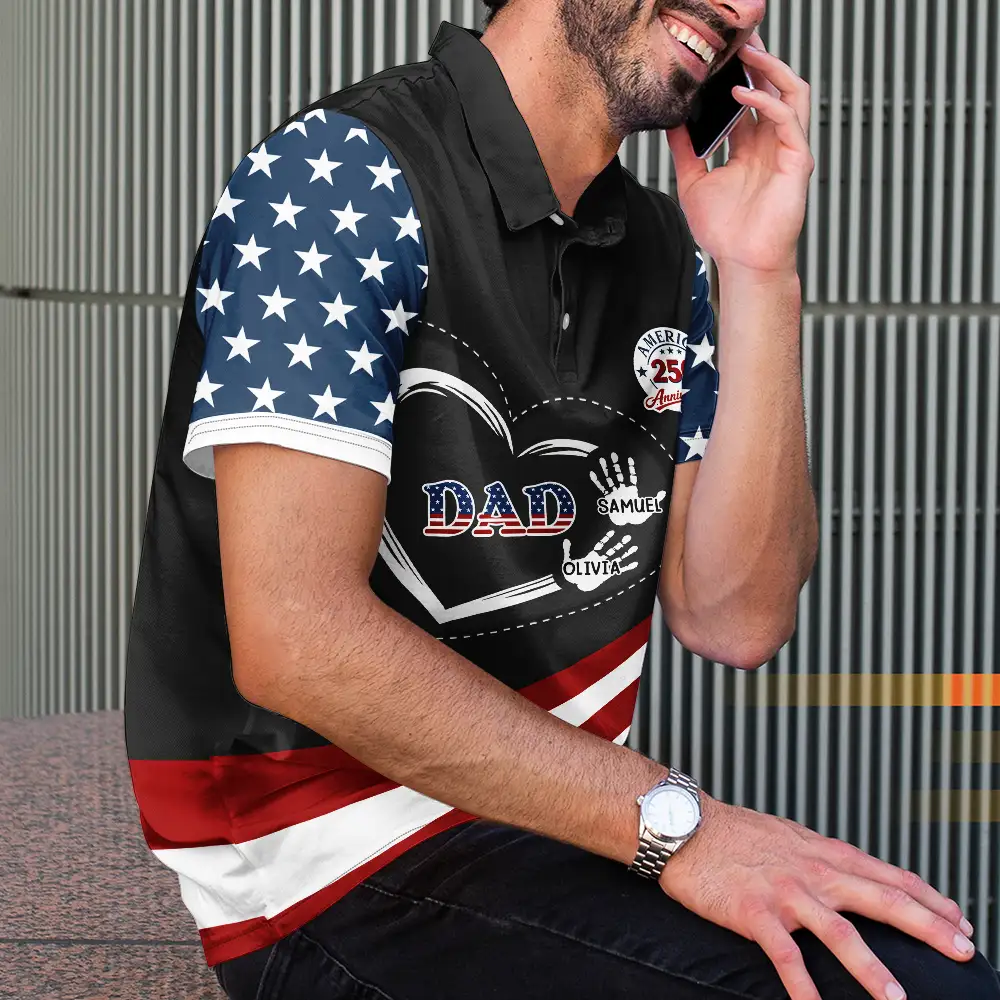 America 250 Anniversary Grandpa - Personalized Polo Shirt - Gift For Dad, Grandpa - Image 3