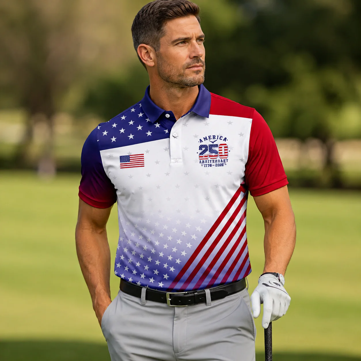 America 250 Anniversary - Personalized Polo Shirt - Gift For Dad, Grandpa, Golf Lovers - Image 2