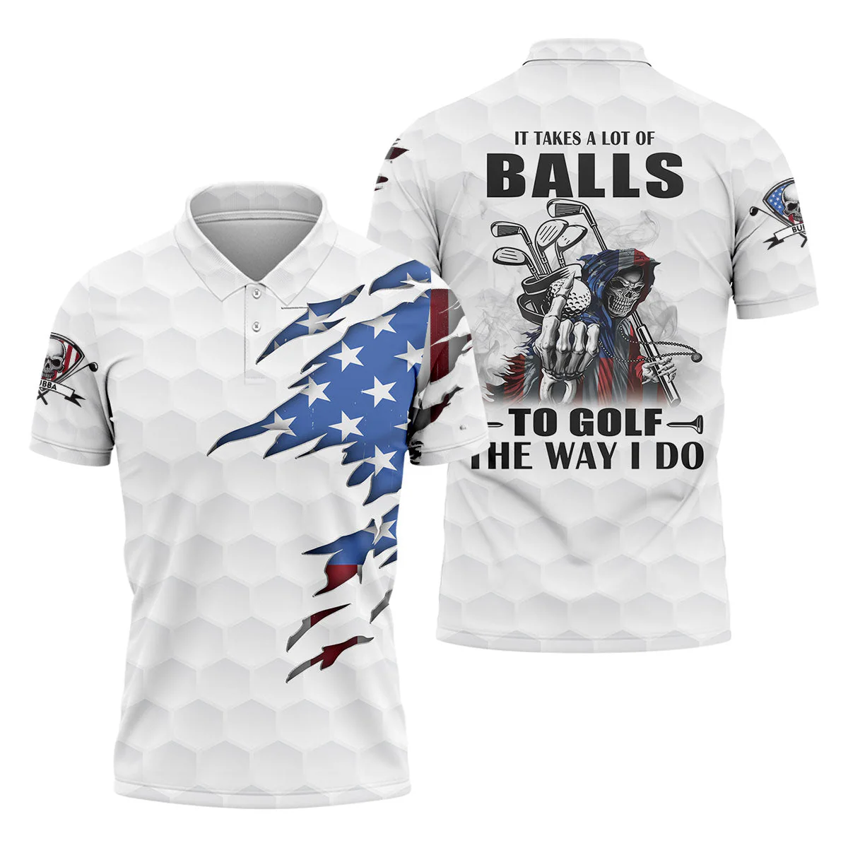 America 250 Anniversary Skeleton It Takes a Lot of Balls to Golf the Way I Do - Personalized Polo Shirt - Gift For Dad, Grandpa, Golf Lovers - Image 3