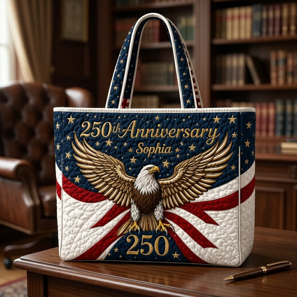 America 250 Anniversary Strong - Quilted Tote Bag - Patriotic Gift For Her