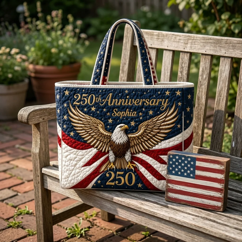 America 250 Anniversary Strong - Quilted Tote Bag - Patriotic Gift For Her - Image 3