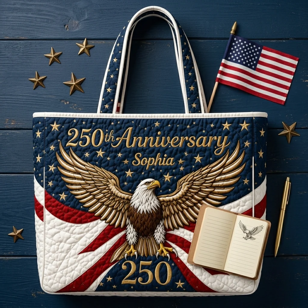 America 250 Anniversary Strong - Quilted Tote Bag - Patriotic Gift For Her - Image 4