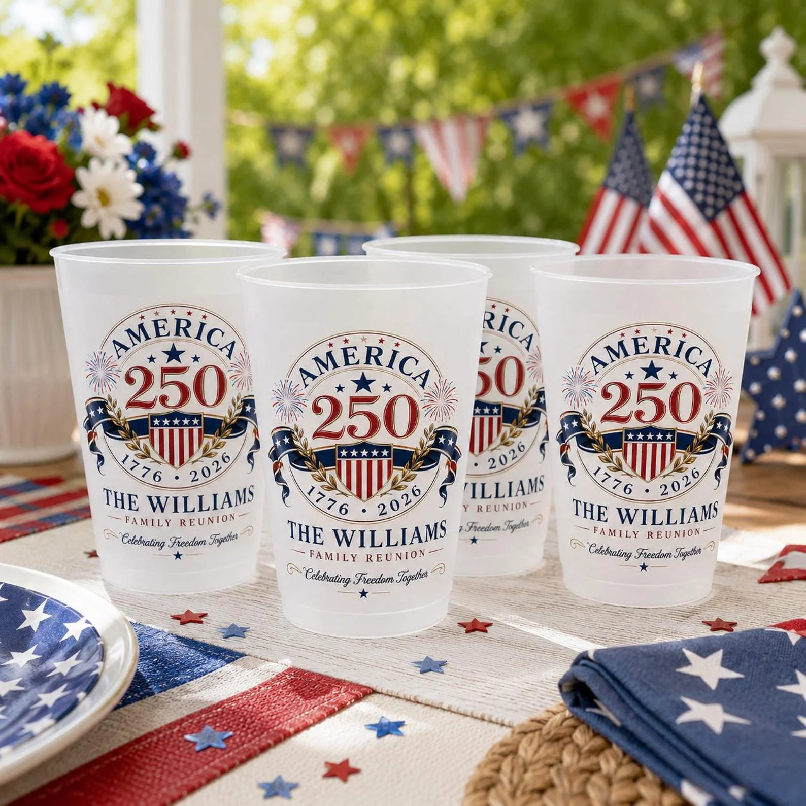 America 250 Celebrating Freedom Together - Personalized Cups - Gifts For Patriotic Family