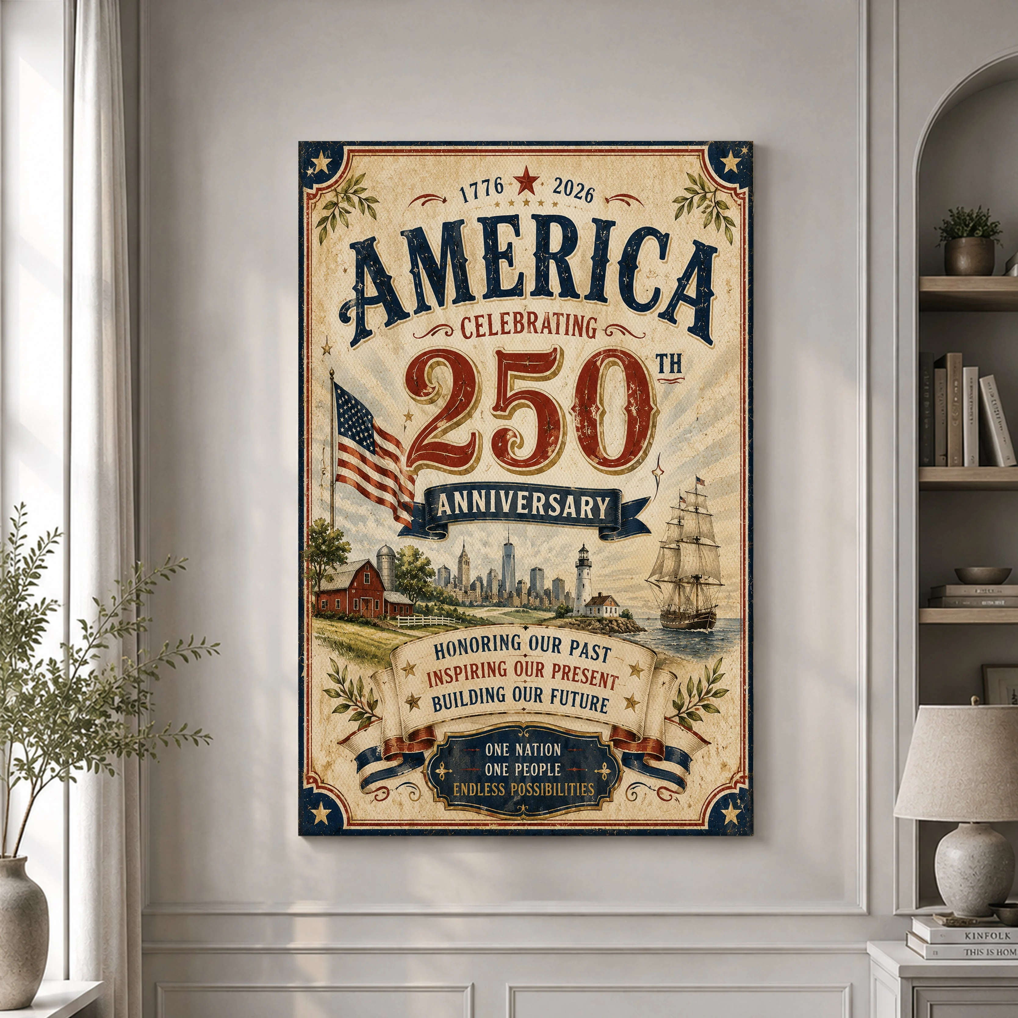 America 250 Eagle And Flag Patriotic - Canvas Poster - Patriotic Gift For Family