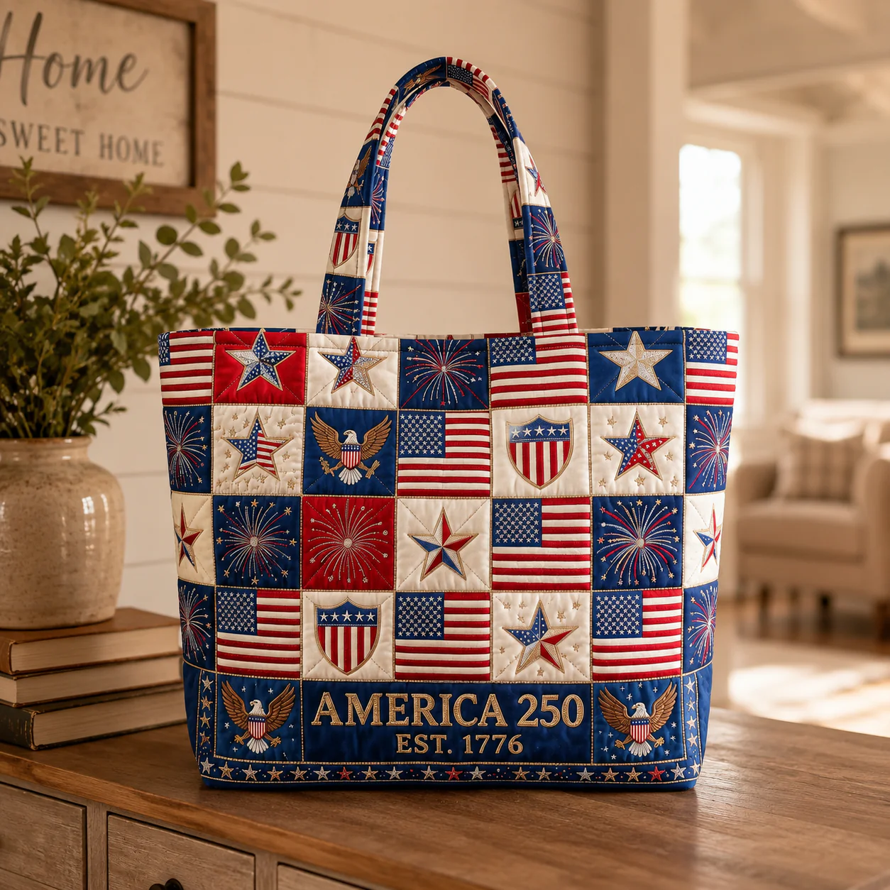 America 250 Est 1776 Patriotic Stars And Stripes - Personalized Quilted Tote Bag - Gift For Her, Patriots