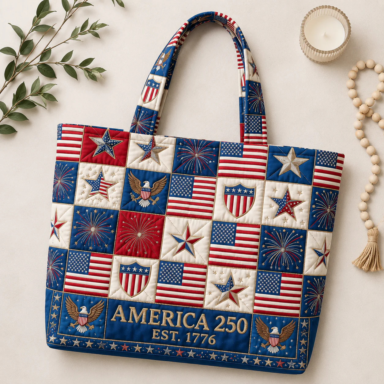 America 250 Est 1776 Patriotic Stars And Stripes - Personalized Quilted Tote Bag - Gift For Her, Patriots - Image 4
