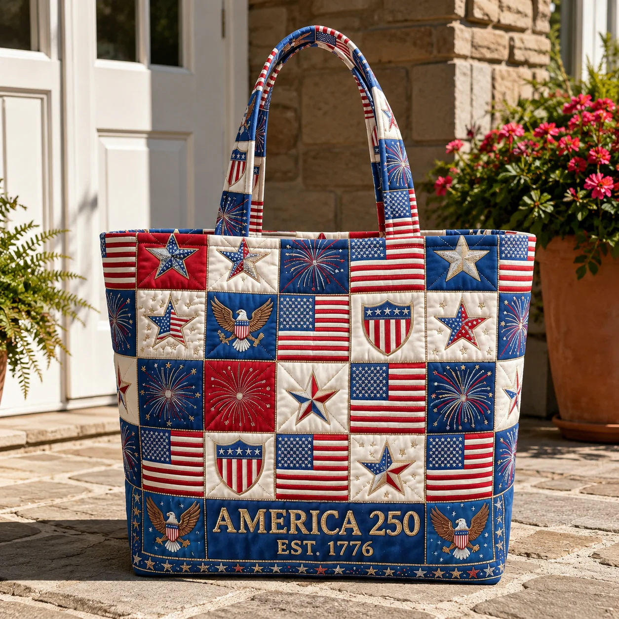 America 250 Est 1776 Patriotic Stars And Stripes - Personalized Quilted Tote Bag - Gift For Her, Patriots - Image 5