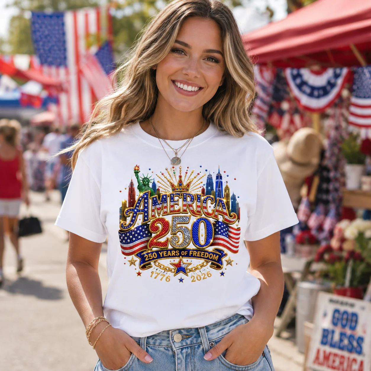 America 250 Patriotic Freedom Statue Of Liberty - Personalized Shirt - Gift For Her - Image 2