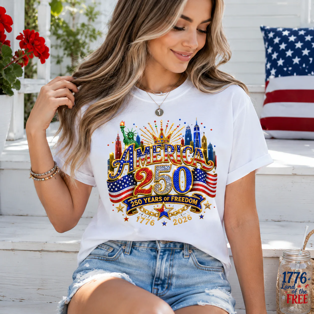 America 250 Patriotic Freedom Statue Of Liberty - Personalized Shirt - Gift For Her - Image 4