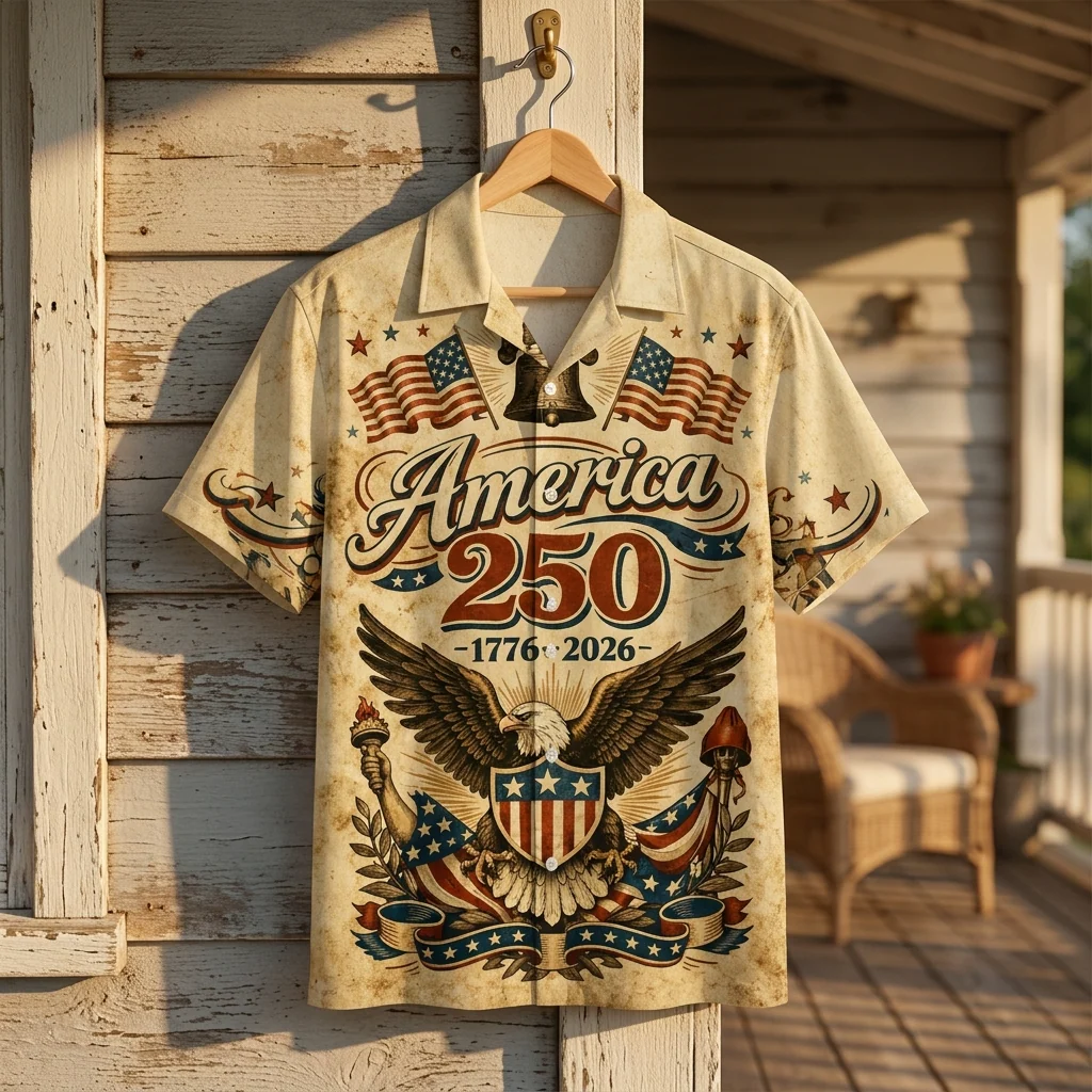 America 250 Years 1776 2026 Liberty Bell Eagle Vintage Patriotic - Hawaiian Shirt - Gift For Dad - Image 3