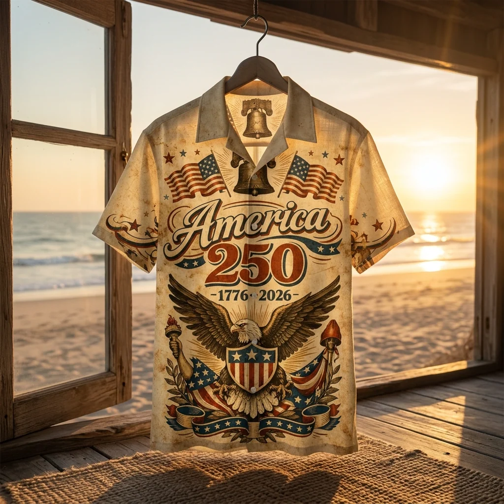 America 250 Years 1776 2026 Liberty Bell Eagle Vintage Patriotic - Hawaiian Shirt - Gift For Dad - Image 4