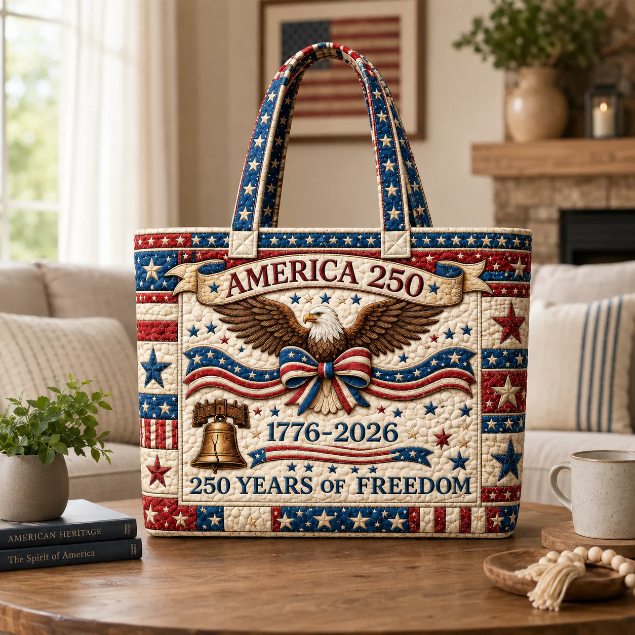 America 250 Years Freedom Liberty Bell Eagle - Quilted Tote Bag - Gift For Her - Image 4