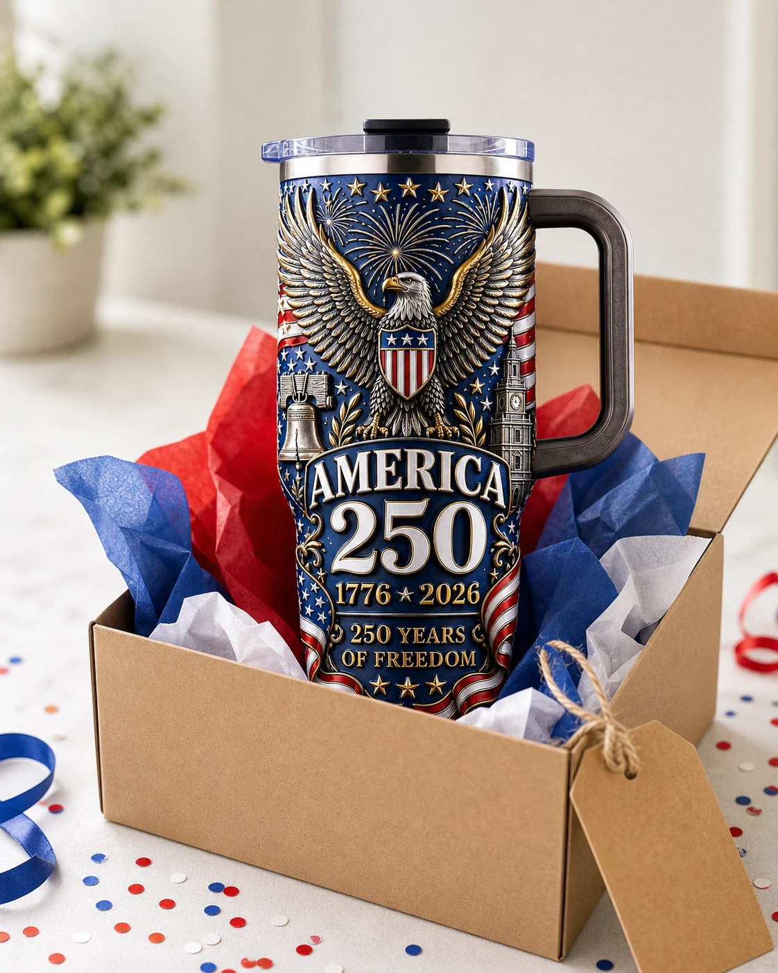 America 250 Years of Freedom 1776 2026 Eagle Fireworks - Patriotic Tumbler - Gift For Patriots - Image 3
