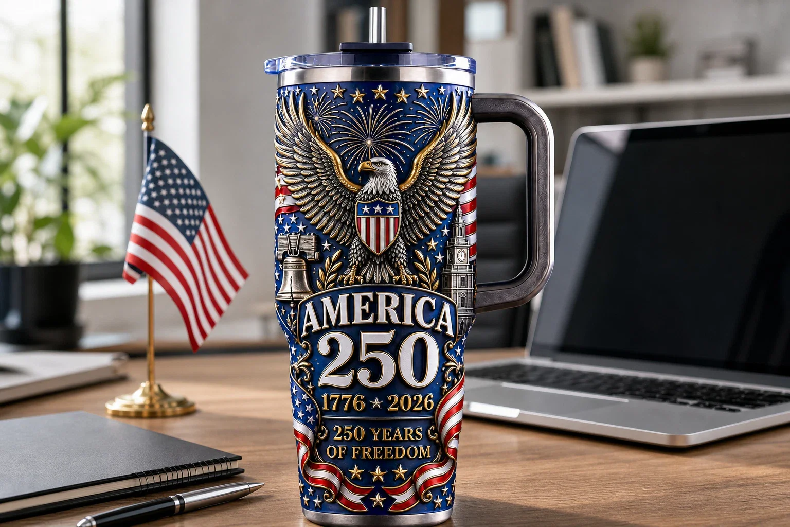 America 250 Years of Freedom 1776 2026 Eagle Fireworks - Patriotic Tumbler - Gift For Patriots - Image 4
