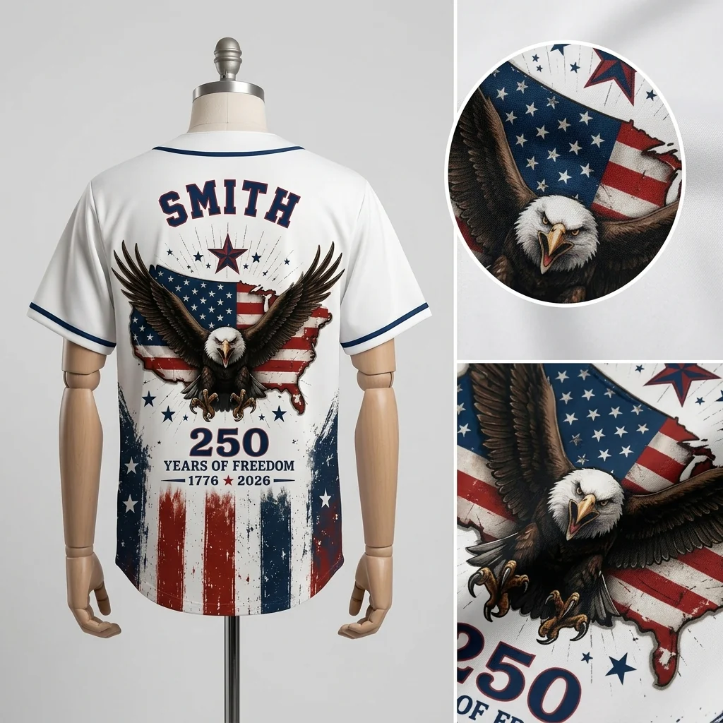 America 250 Years of Freedom 1776-2026 Eagle - Personalized Baseball Jersey - Girt For Family - Image 7