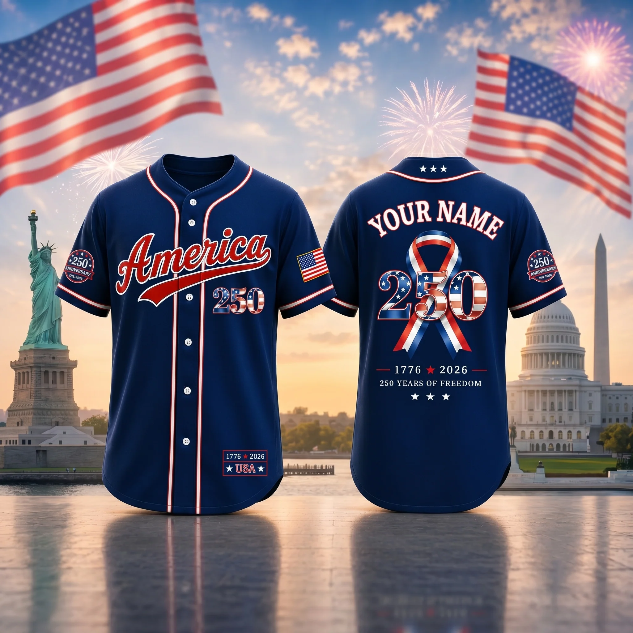 America 250 Years Of Freedom Anniversary - Personalized Baseball Jersey - Gift For Family