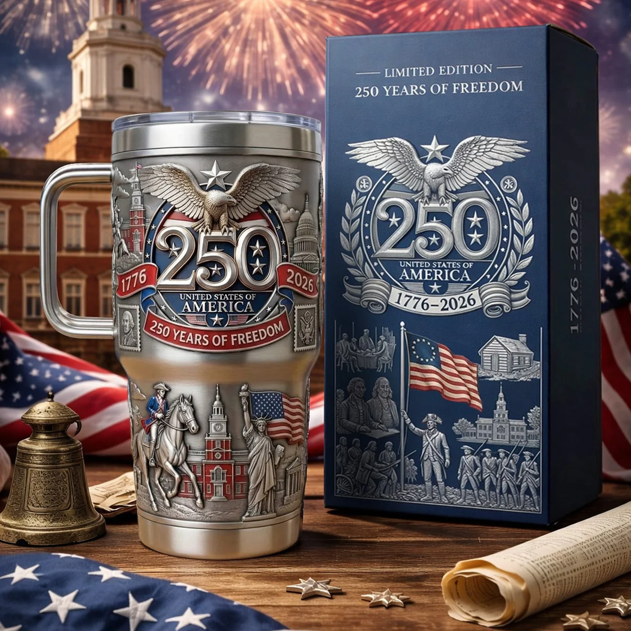 America 250 Years of Freedom Anniversary - Personalized Tumbler - Gift For Patriots