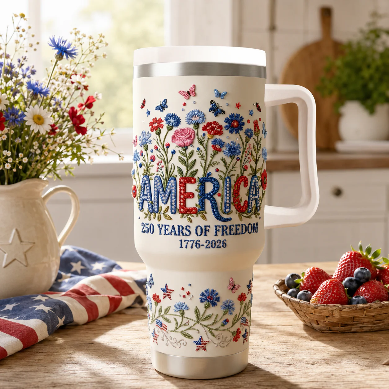 America 250 Years of Freedom Floral - Patriotic Tumbler - Gift For Patriots - Image 2