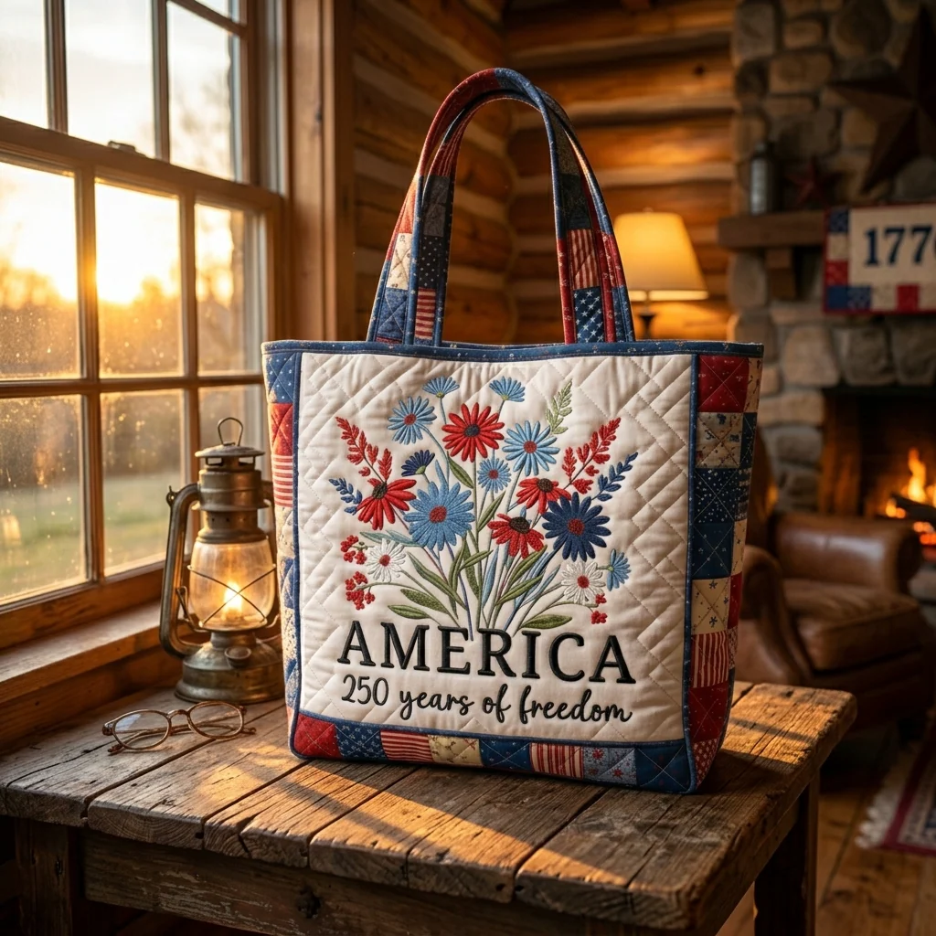 America 250 Years Of Freedom Flower - Quilted Tote Bag - Patriotic Gift For Her - Image 4