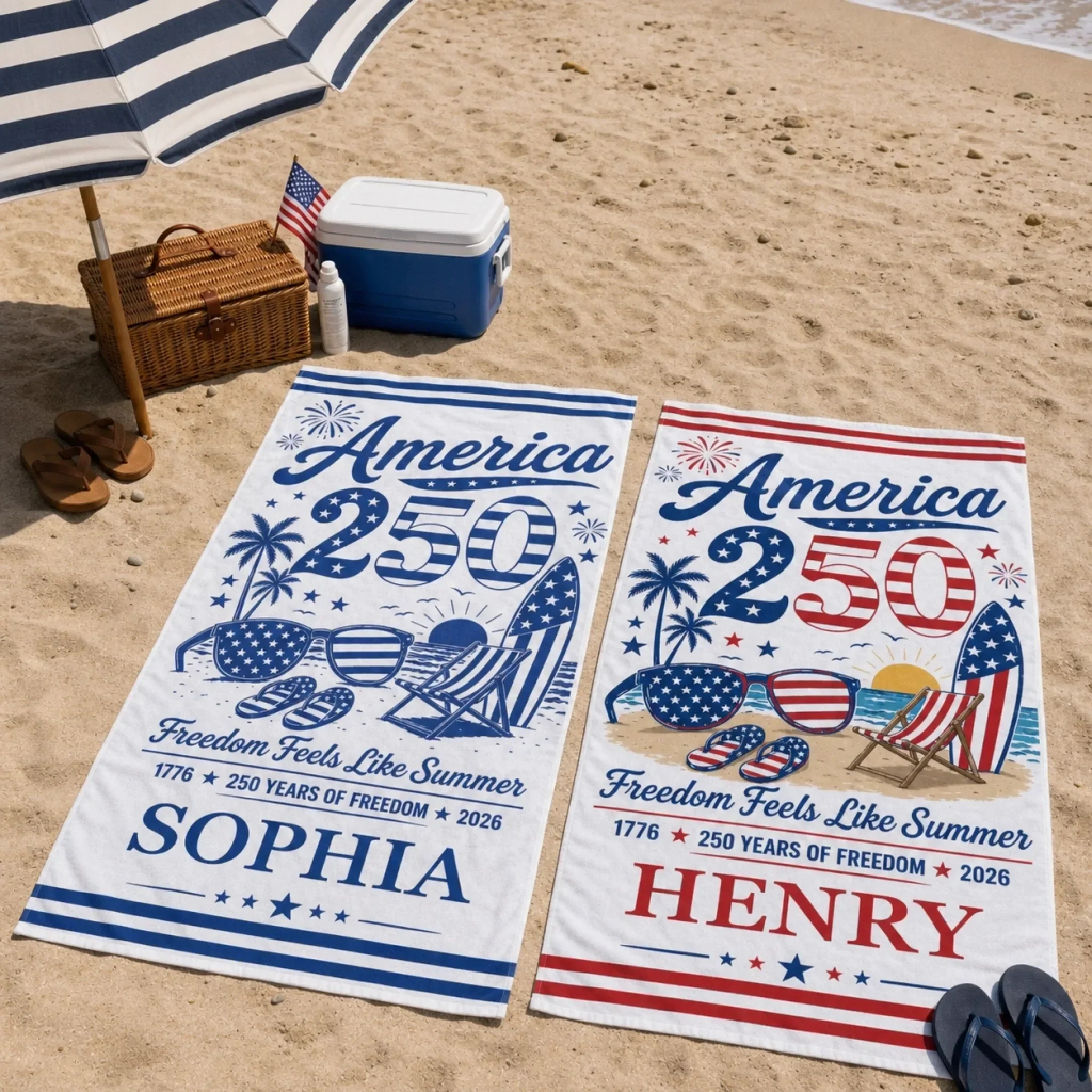 America 250 Years Of Freedom Freedom Feels Like Summer - Personalized Beach Towel - Gifts For Patriots - Image 2