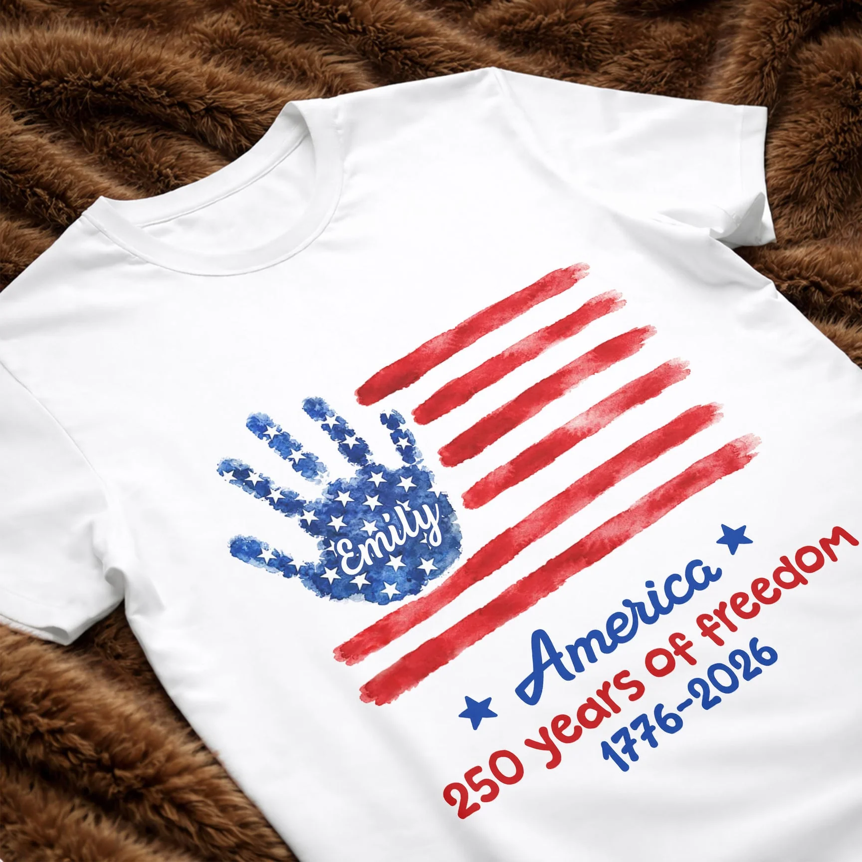 America 250 Years Of Freedom Handprint USA Flag Stars - Personalized Shirt - Gift For Patriotic Family