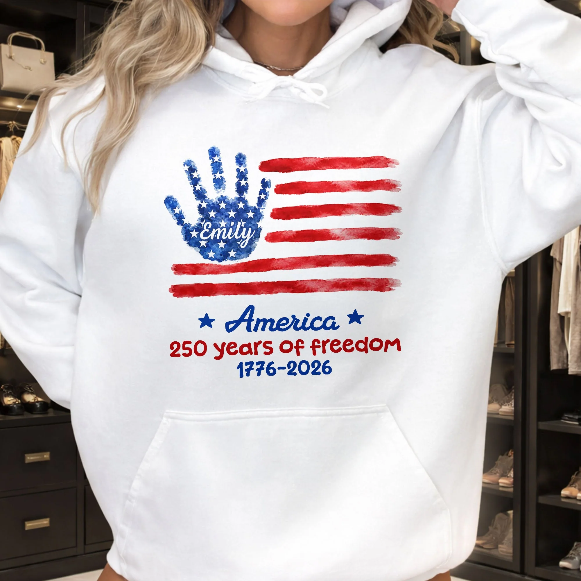America 250 Years Of Freedom Handprint USA Flag Stars - Personalized Shirt - Gift For Patriotic Family - Image 10