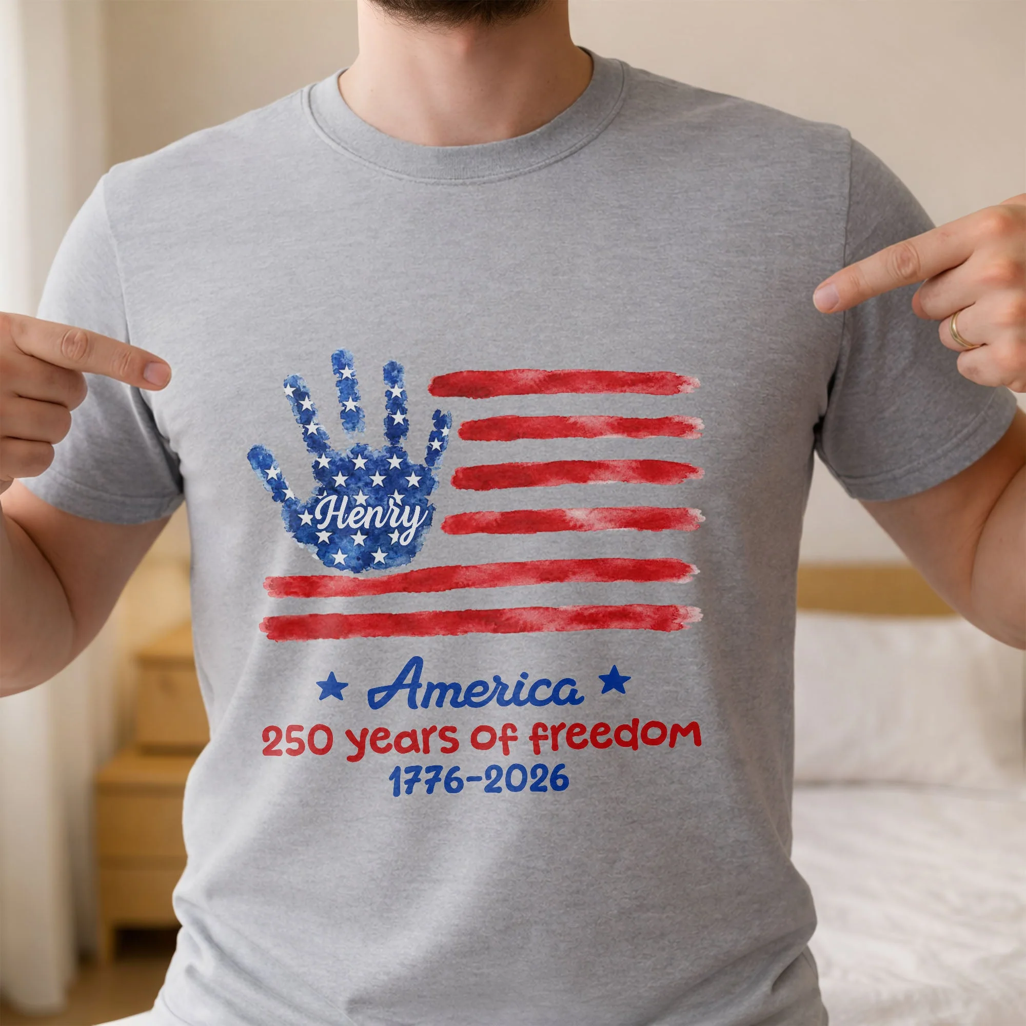 America 250 Years Of Freedom Handprint USA Flag Stars - Personalized Shirt - Gift For Patriotic Family - Image 13