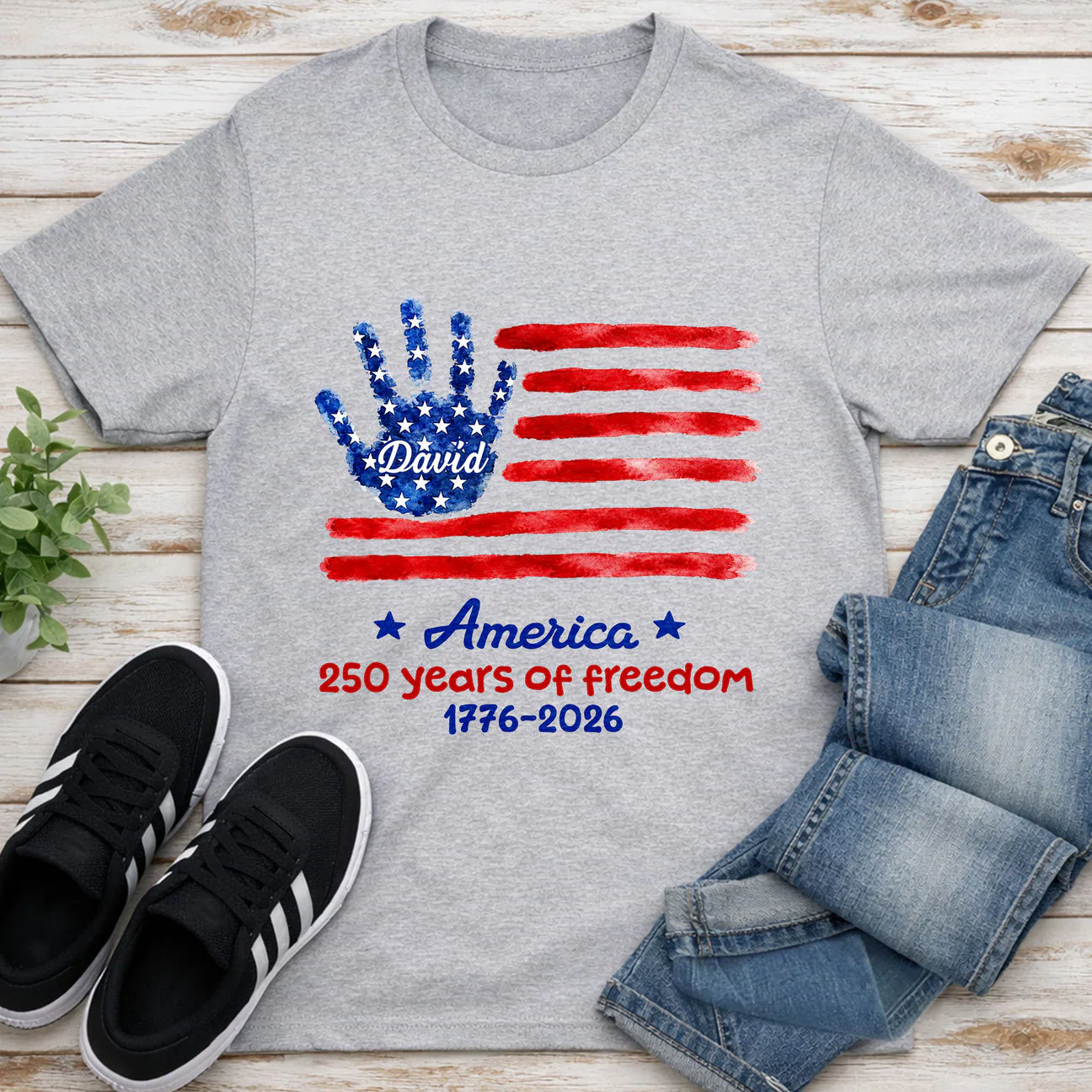 America 250 Years Of Freedom Handprint USA Flag Stars - Personalized Shirt - Gift For Patriotic Family - Image 2