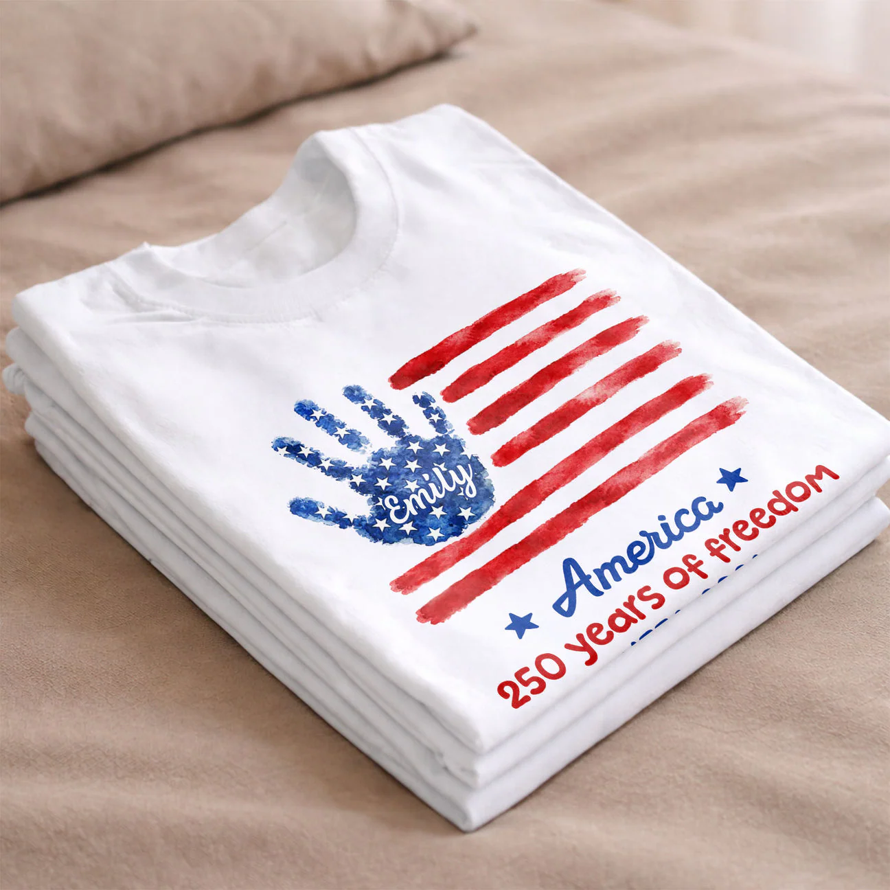 America 250 Years Of Freedom Handprint USA Flag Stars - Personalized Shirt - Gift For Patriotic Family - Image 3