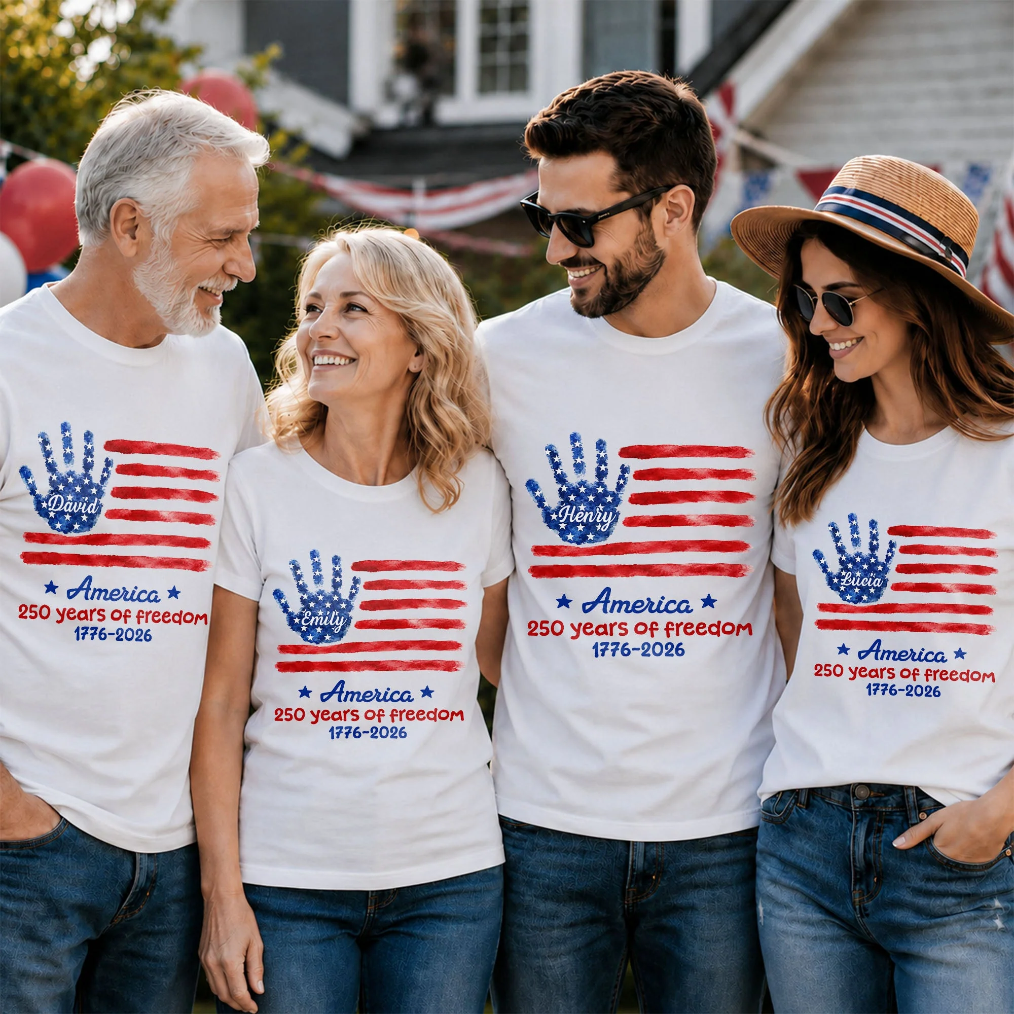 America 250 Years Of Freedom Handprint USA Flag Stars - Personalized Shirt - Gift For Patriotic Family - Image 4