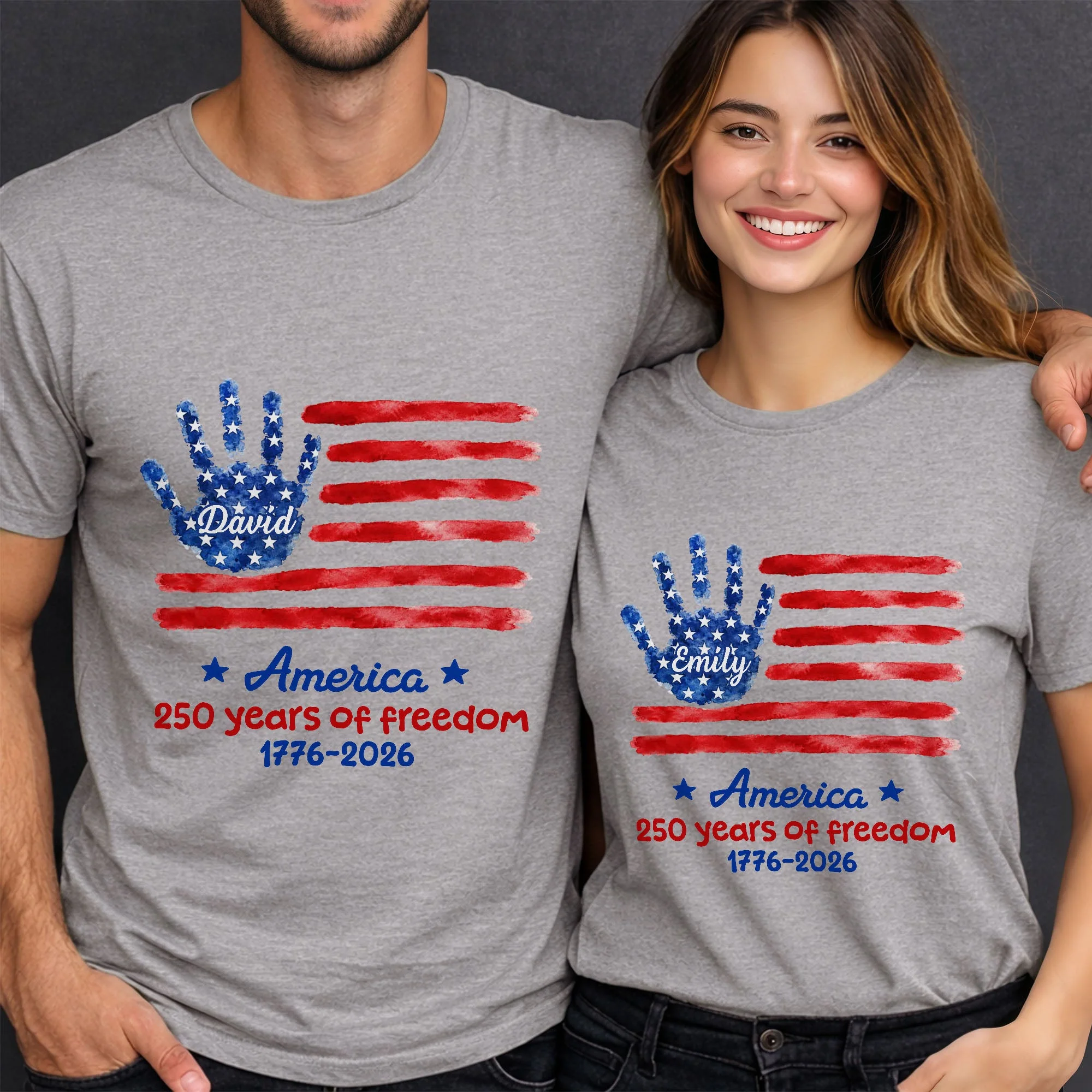 America 250 Years Of Freedom Handprint USA Flag Stars - Personalized Shirt - Gift For Patriotic Family - Image 7