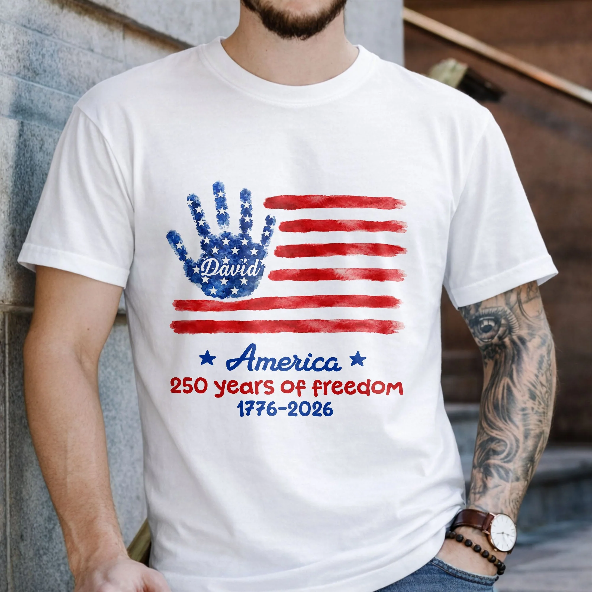 America 250 Years Of Freedom Handprint USA Flag Stars - Personalized Shirt - Gift For Patriotic Family - Image 9