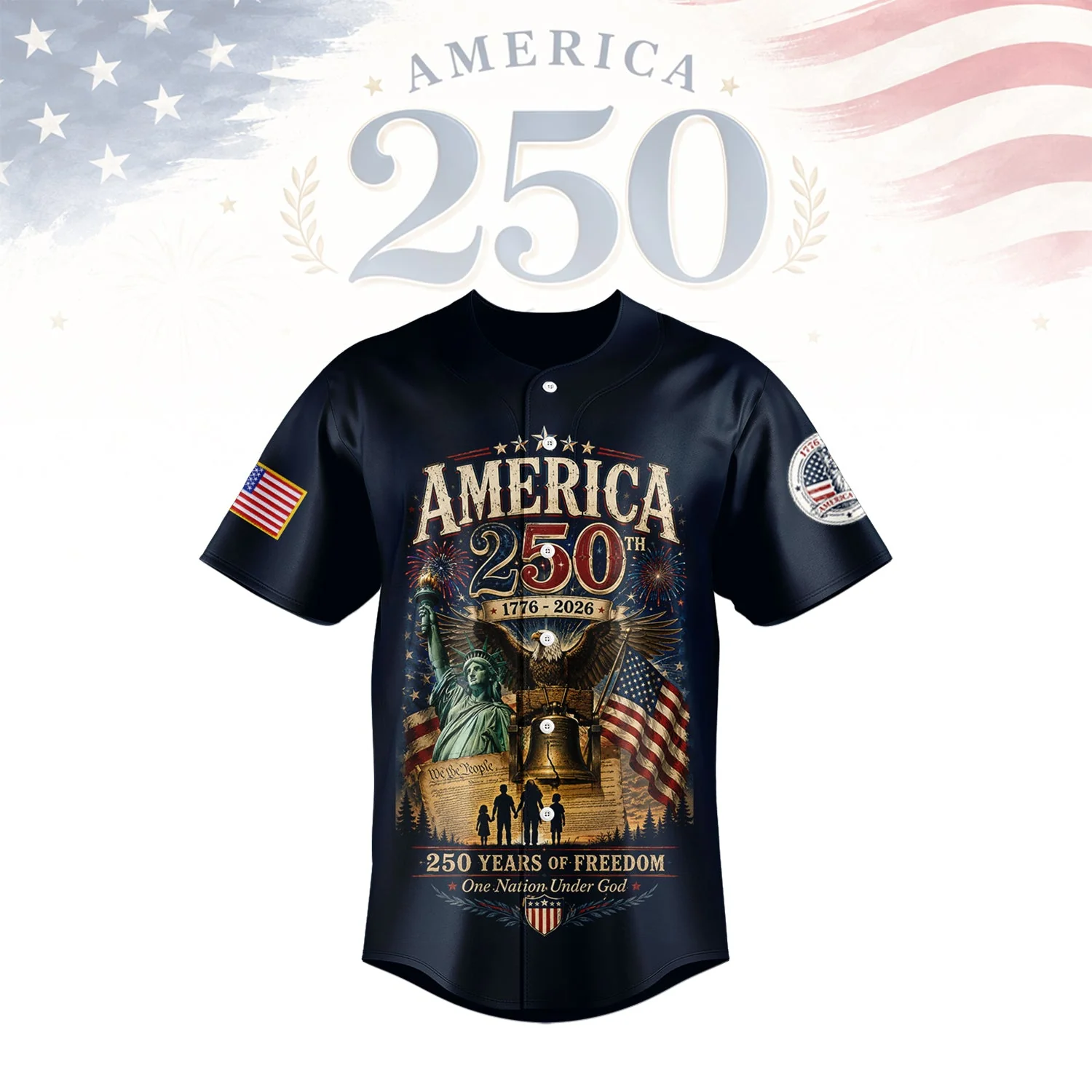 America 250 Years Of Freedom One Nation Under God - Baseball Jersey - Gift For Patriots - Image 2