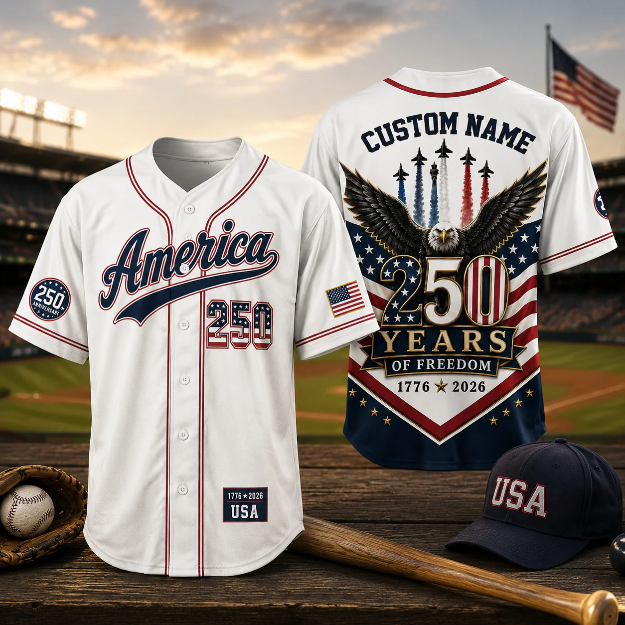 America 250 Years Of Freedom Patriotic Eagle Red White Blue - Personalized Baseball Jersey - Gift For Patriots