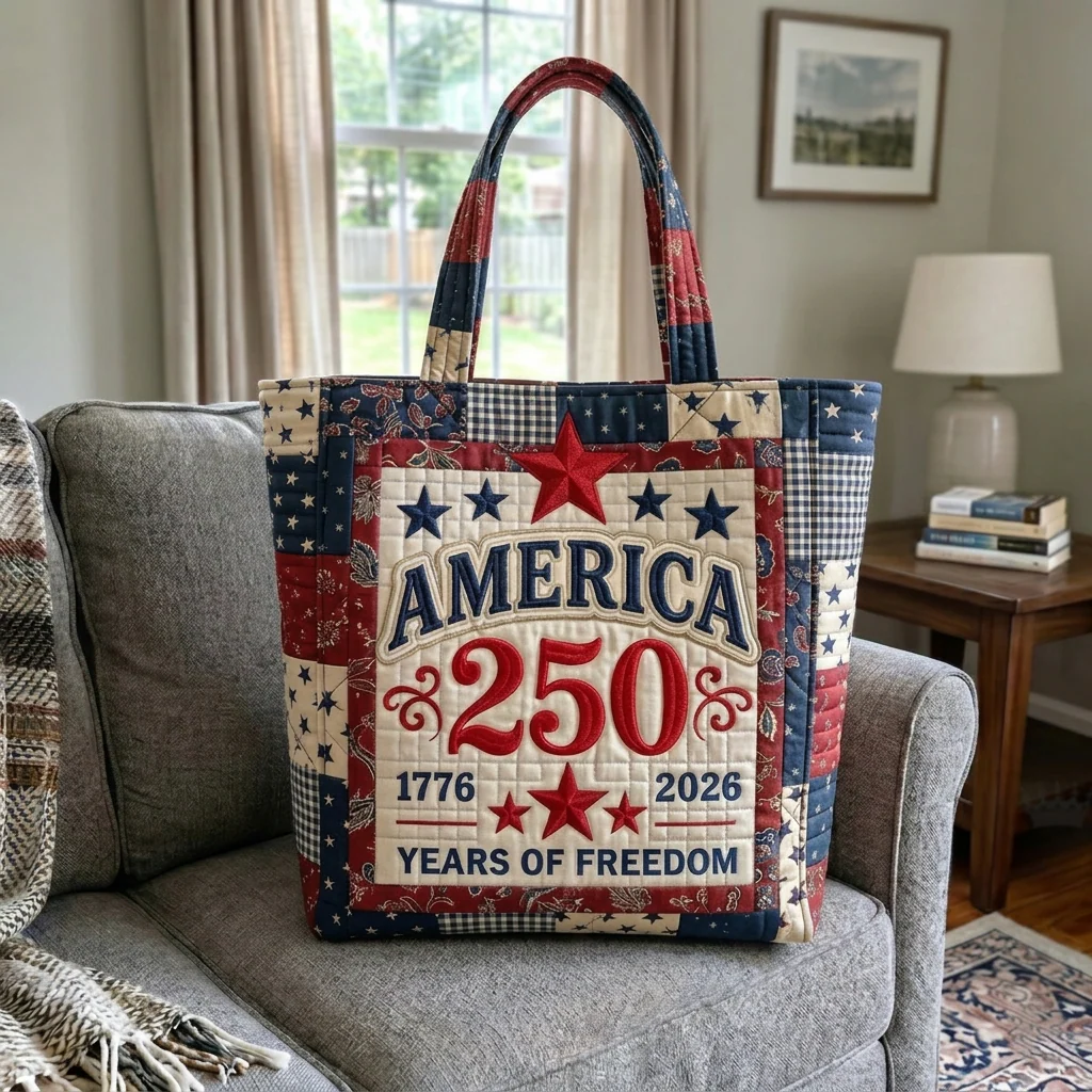America 250 Years Of Freedom - Quilted Tote Bag - Patriotic Gift For Her