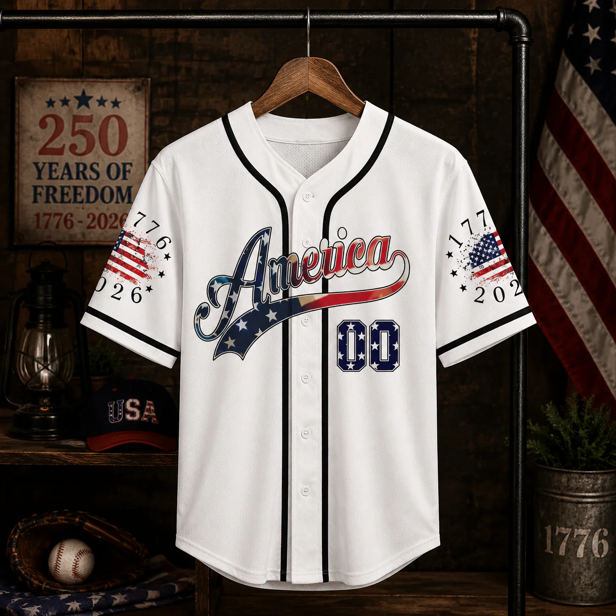 America 250 Years of Freedom Red White Blue Flag And Flowers - Personalized Baseball Jersey - Gift For Patriots - Image 4