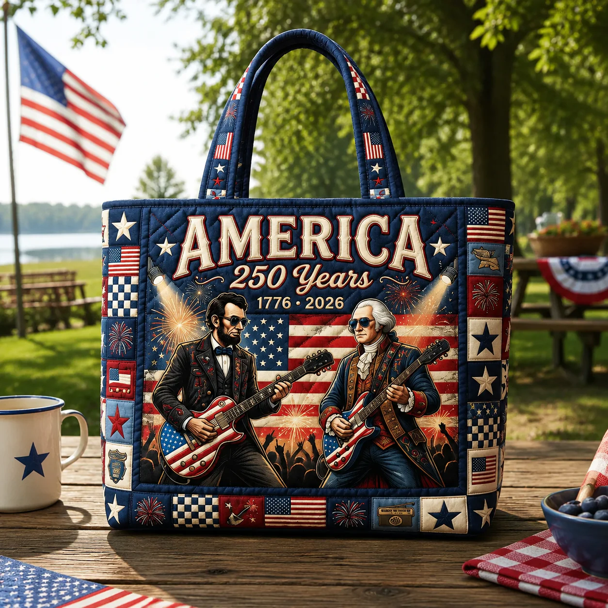 America 250 Years Of Freedom Rock Guitar - Quilted Tote Bag - Gift For Patriots - Image 3