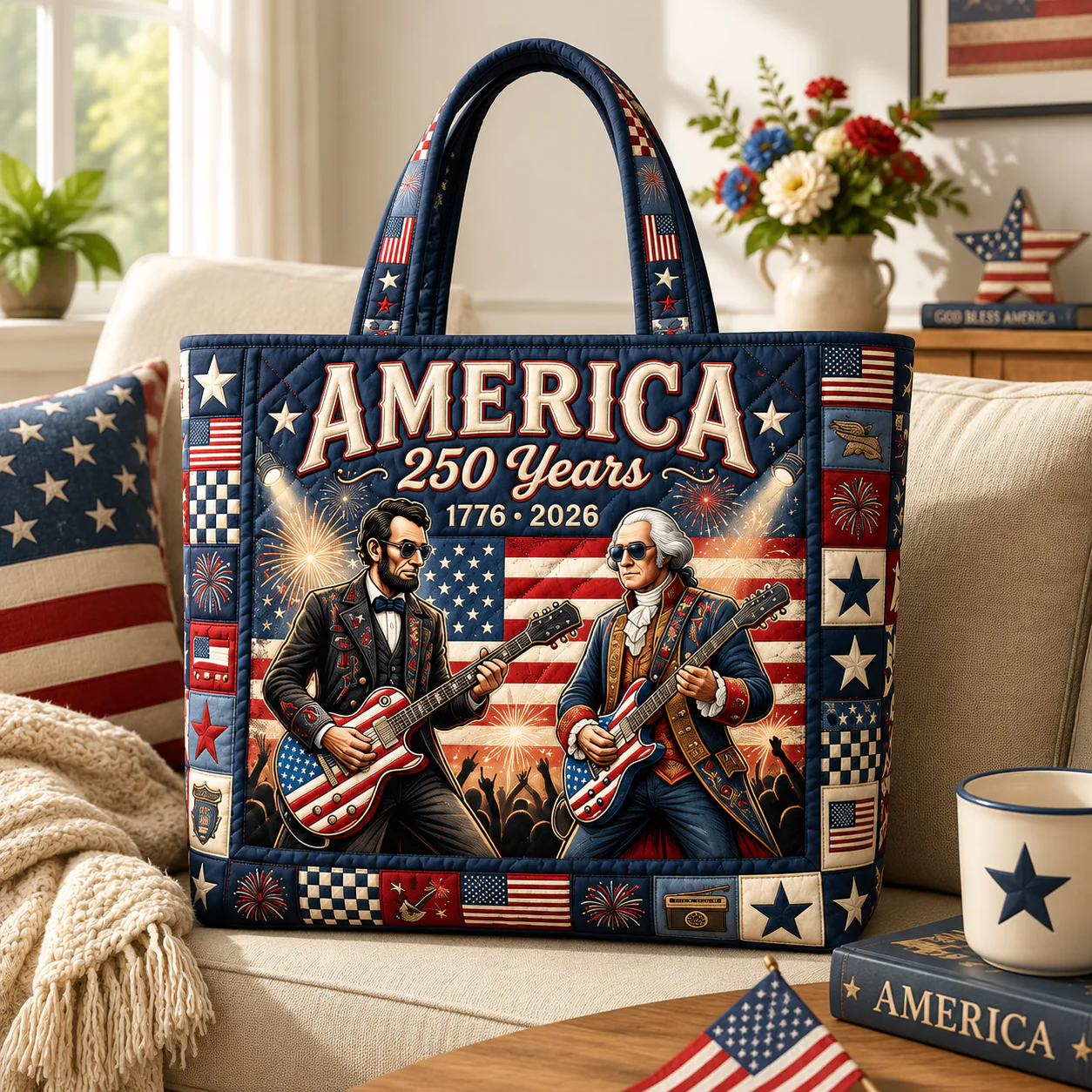 America 250 Years Of Freedom Rock Guitar - Quilted Tote Bag - Gift For Patriots - Image 4
