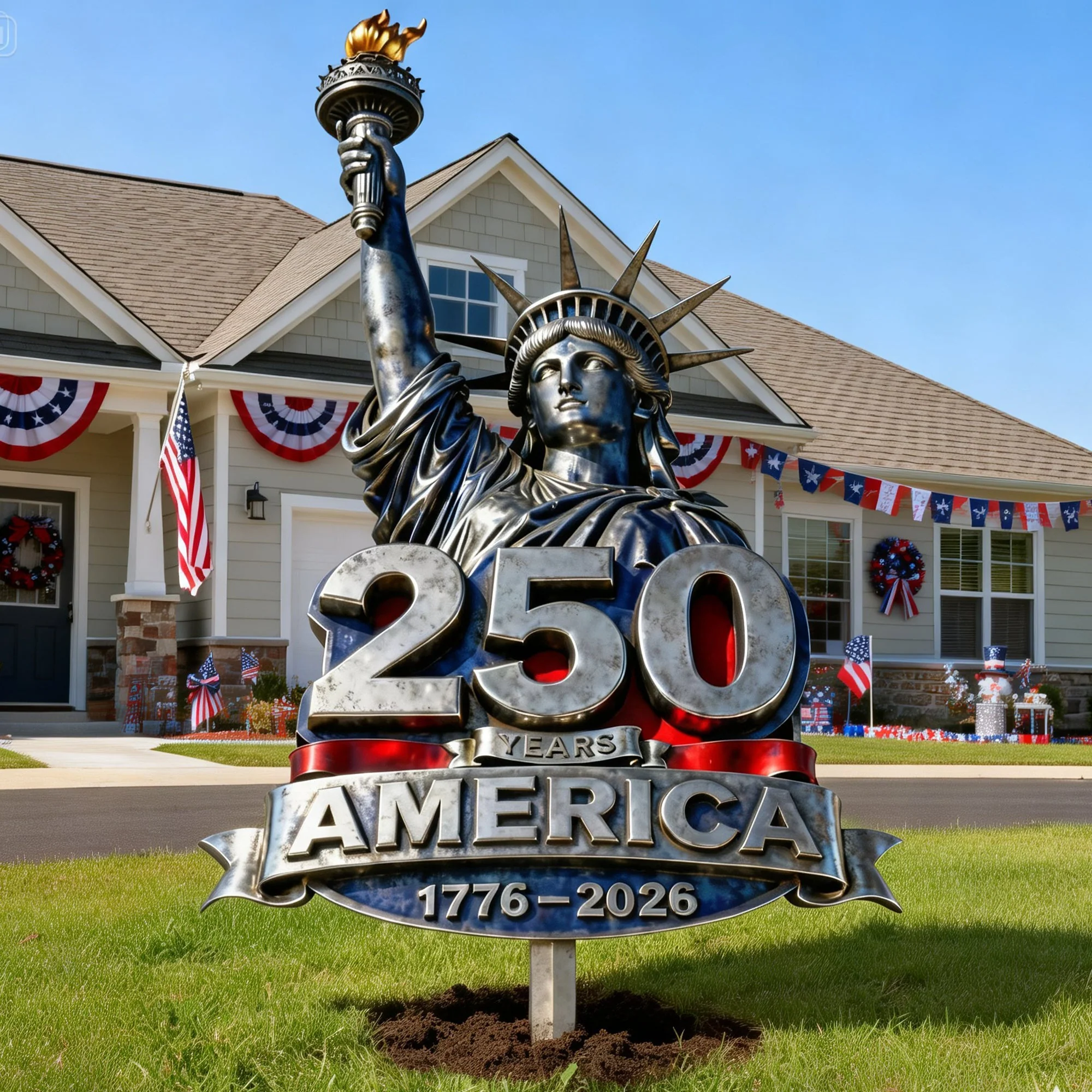 America 250 Years Of Freedom Statue Of Liberty - Personalized Metal Stake Garden - Gift For Family