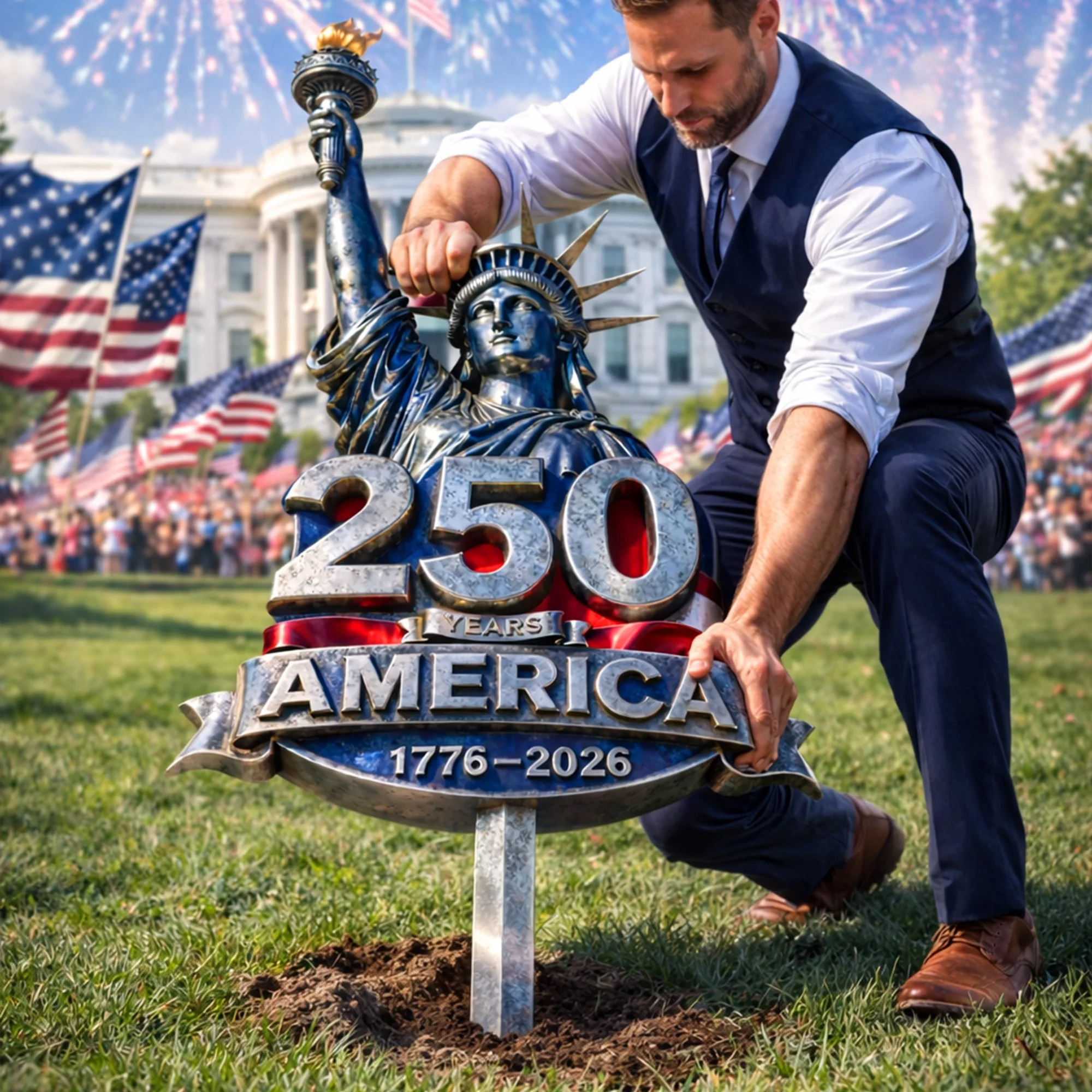 America 250 Years Of Freedom Statue Of Liberty - Personalized Metal Stake Garden - Gift For Family - Image 3