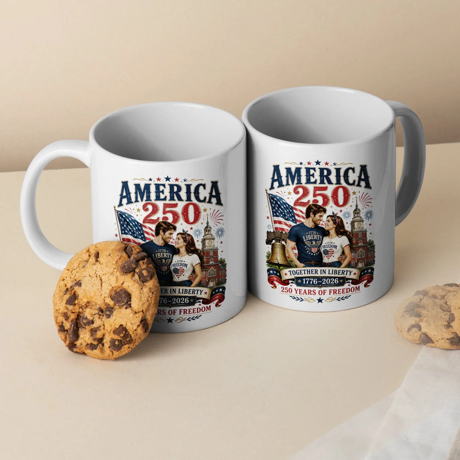 America 250 Years Of Freedom Together In Liberty - White Ceramic Mug - Gift For Patriotic Couple VD01 - Image 2