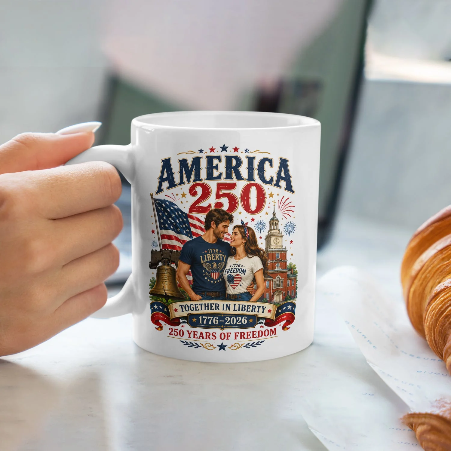 America 250 Years Of Freedom Together In Liberty - White Ceramic Mug - Gift For Patriotic Couple VD01 - Image 3